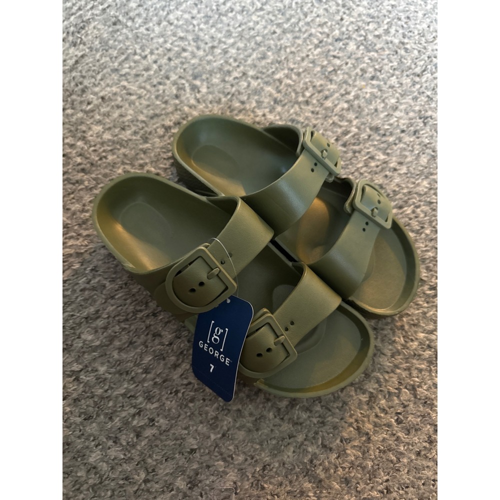 George Womens EVA Two Strap Buckle Slide Sandals Olive Green Size 7 NEW